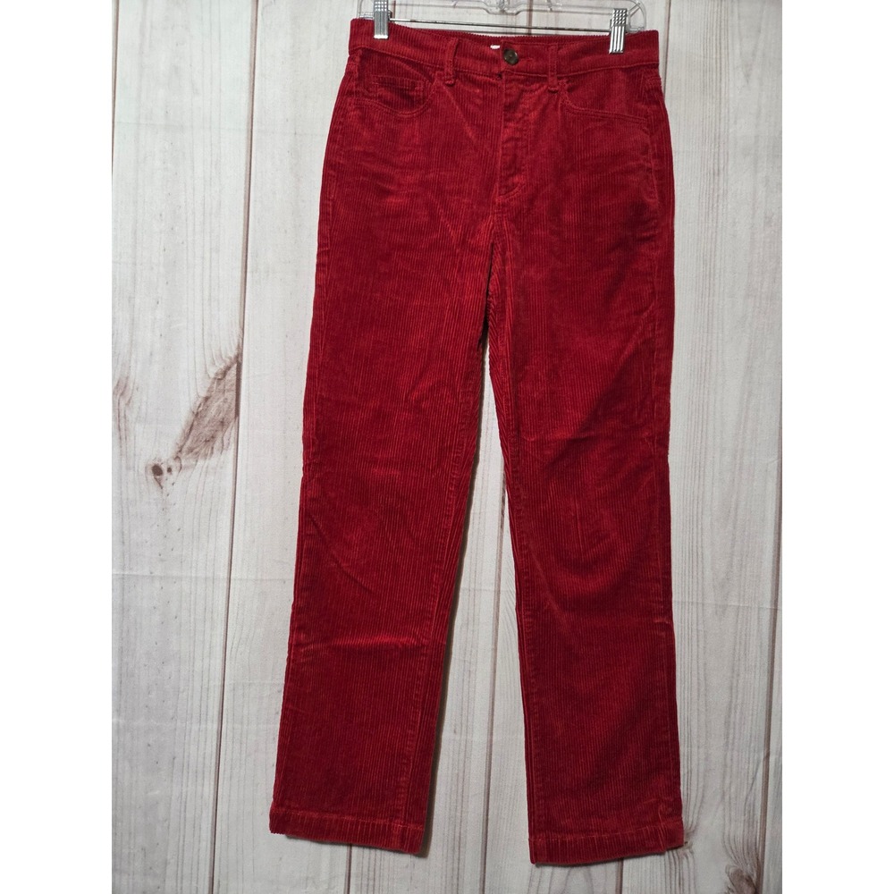 LOFT Womens Red Corduroy Straight Leg Pants High Rise Size 26 / 2